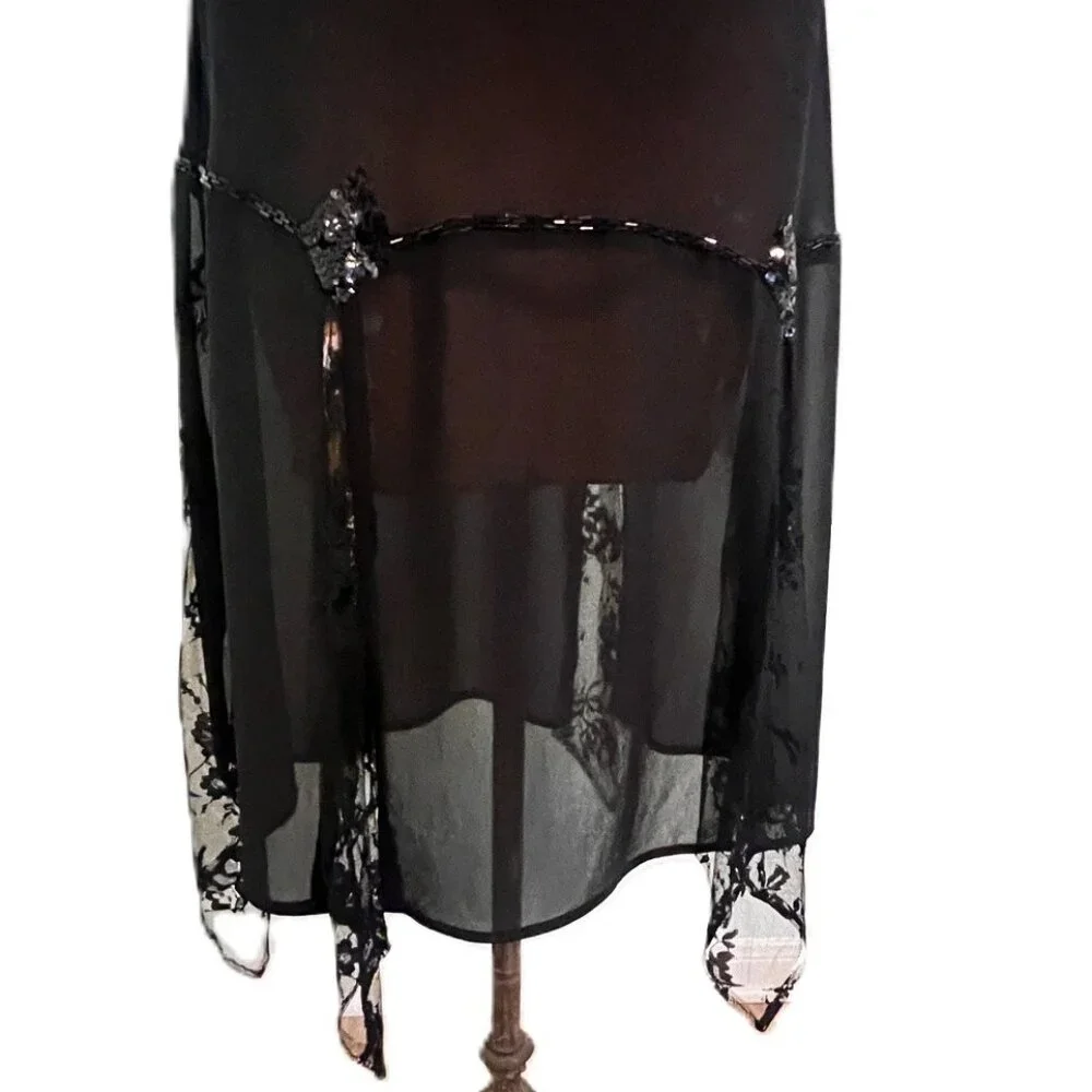Unique Vintage Flapper Style Dress 2X Black Beaded Sleeveless Lace Sequins Jewel - Picture 6 of 14